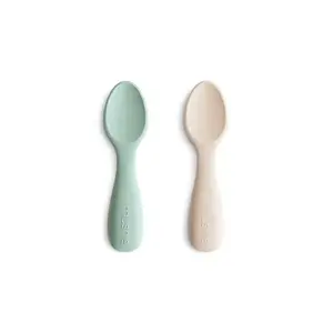 Mushie Starter baby spoon - Cambridge blue/Shifting Sand