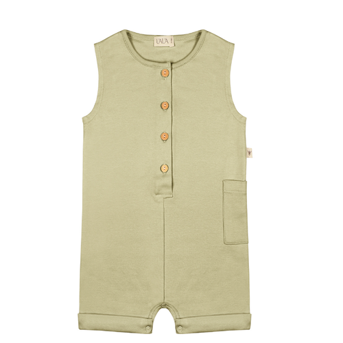 UAUA Collections Sleeveless romper with buttons - verde 3-6m