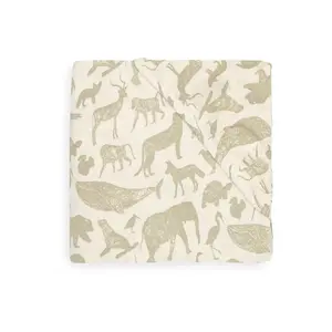 Jollein Hoeslaken Jersey 70x140/75x150cm Animals - Olive Green