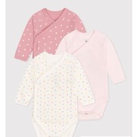 Set van 3 katoenen babyrompertjes met lange mouwen en print - hartjes roze