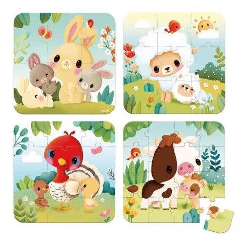 Janod 4 Puzzels 'boerderijdieren' 6-9-12-16st (+2j)