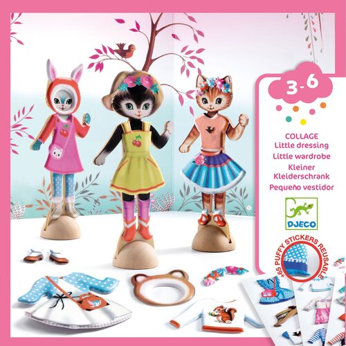 Djeco Knutseldoos - Collage herpositioneerbare stickers 'Little Dressing'  (3-6j)