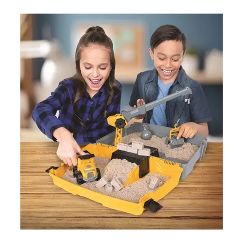 Spin Master Kinetic Sand - Bouwplaats-Speelset met Kiepwagen Kraan met Sloopkogel Emmer en 907 gram Speelzand