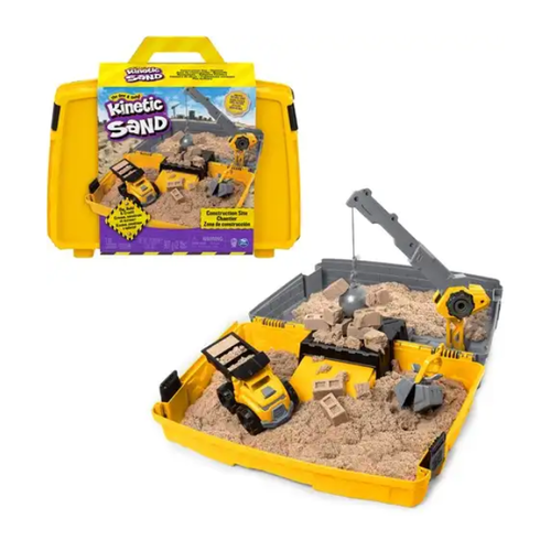 Spin Master Kinetic Sand - Bouwplaats-Speelset met Kiepwagen Kraan met Sloopkogel Emmer en 907 gram Speelzand