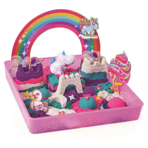 Spin Master Kinetic Sand - Shimmer Eenhoorn Koninkrijk-Speelset Met 907 gram Glanzend Speelzand 8 Stuks Gereedschap