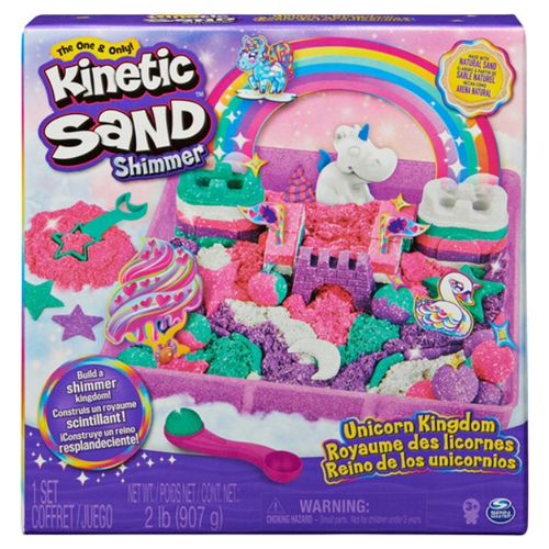 Spin Master Kinetic Sand - Shimmer Eenhoorn Koninkrijk-Speelset Met 907 gram Glanzend Speelzand 8 Stuks Gereedschap