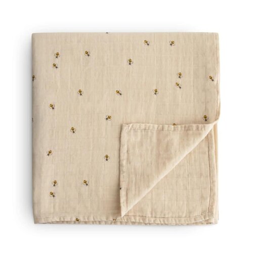 Mushie Mushie swaddle bees 120x120cm Mushie Mushie swaddle bees 120x120cm