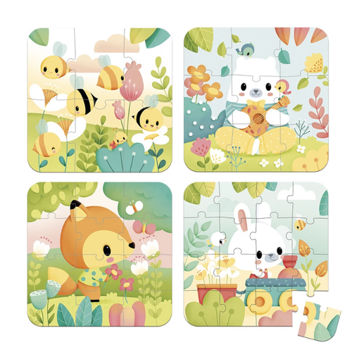 Janod 4 Puzzels 'Natuur' 6-9-12-16st (+2j) Janod 4 Puzzels 'Natuur' 6-9-12-16st (+2j)