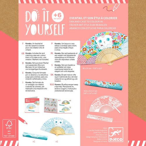 Djeco DIY - Waaier + doosje om in te kleuren 'Koneko' (+6j)