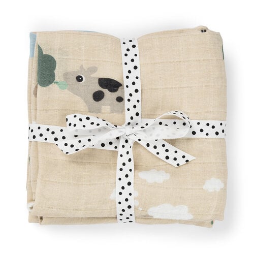 Done By Deer Burp cloth 2-pack - Tiny farm - Sand Done By Deer Burp cloth 2-pack - Tiny farm - Sand