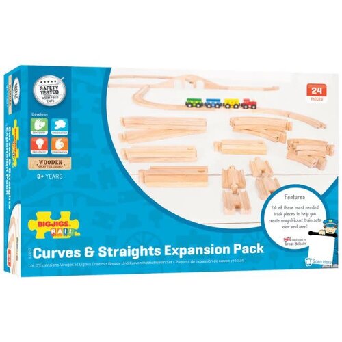 BigJigs Bigjigs Houten Uitbreidingsset Rails en Bochten, 24dlg.