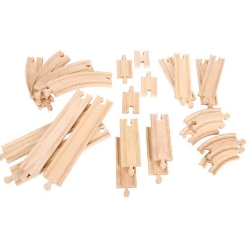 BigJigs Bigjigs Houten Uitbreidingsset Rails en Bochten, 24dlg.