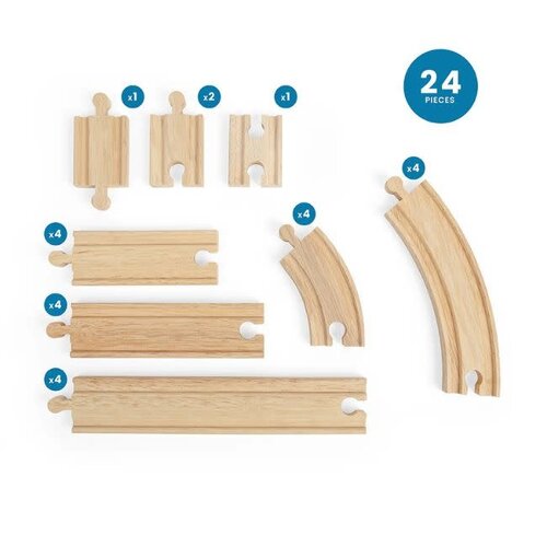 BigJigs Bigjigs Houten Uitbreidingsset Rails en Bochten, 24dlg.