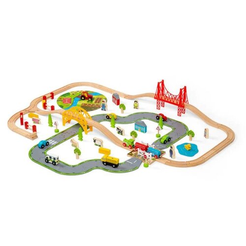 BigJigs Bigjigs Houten Weg en Treinset Platteland, 80dlg.
