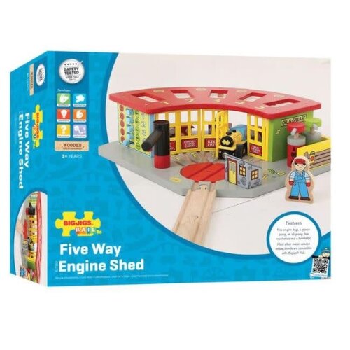 BigJigs Bigjigs Houten Rails - Luxe Remise voor 5 Treinen