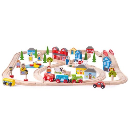 BigJigs Bigjigs Houten Treinset Stad en Land, 101dlg.