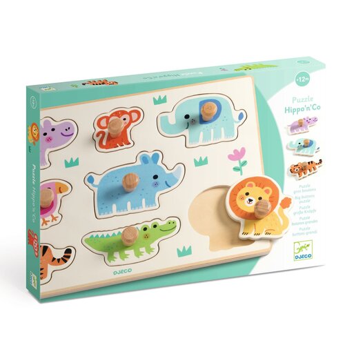 Djeco Puzzel - Inlegpuzzel 'Hippo'n'co' (+12m)