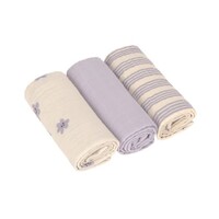 Swaddle & Burp Blanket M 3 pcs Tiny Team pastel lilac, 60 x 60 cm