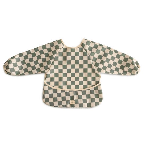 Mushie LONG SLEEVE BIB CHECK KNIT OLIVE