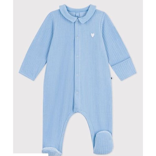 Petit Bateau Fluwelen babypyjama met effen kraag- Blauw