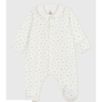 Fluwelen babypyjama met kraag en hartjesprint - Wit/blauw