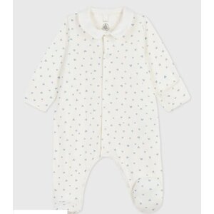 Petit Bateau Fluwelen babypyjama met kraag en hartjesprint - Wit/blauw