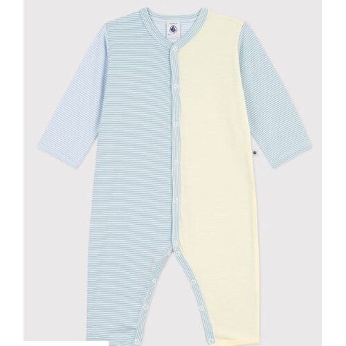 Petit Bateau Gestreepte katoenen babypyjama zonder voetjes met print - blauw:geel