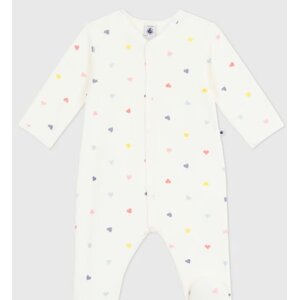 Petit Bateau Fluwelen babypyjama met hartjesprint - Wit/multicolor