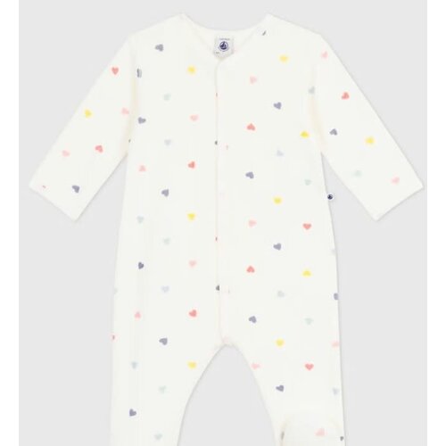 Petit Bateau Fluwelen babypyjama met hartjesprint - Wit/multicolor