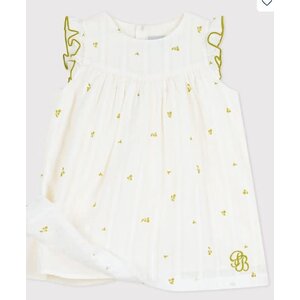 Petit Bateau Katoenen jurkje zonder mouwen met bloemenprint voor baby's MARSHMALLOW/MOSS