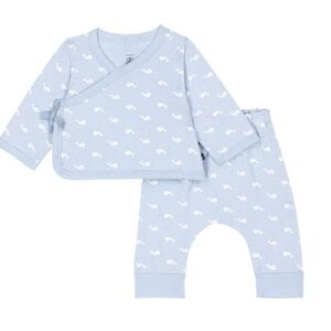 Petit Bateau Tweedelig lang babysetje van katoen met walvisprint - Blauw