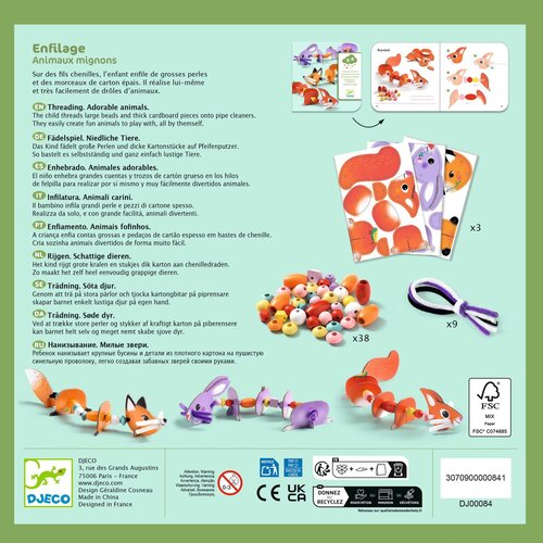 Djeco Knutseldoos - Rijgen 'Schattige dieren' (3-6)