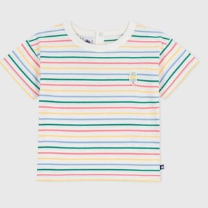 Petit Bateau Katoenen T-shirt met korte mouwen en streepjes voor baby's-wit/multicolor