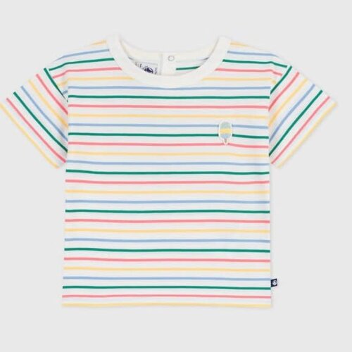 Petit Bateau Katoenen T-shirt met korte mouwen en streepjes voor baby's-wit/multicolor
