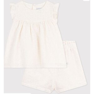 Petit Bateau Tweedelig babysetje in broderie anglaise met hartjesmotief- Ecru