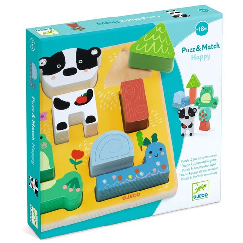 Djeco Puzzel - Inlegpuzzel + constructiespel 'Puzz & Match' (+18m)