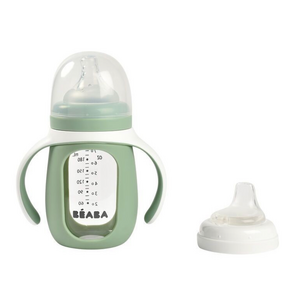 Béaba 2-in-1 glazen meegroeifles 210ml + siliconen hoes groen
