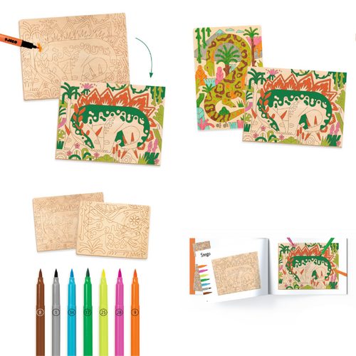 Djeco Knutseldoos - Kleuren op hout 'dino'  (6-10j)