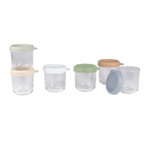 Béaba Set van 6 glazen bewaarpotjes 250 ml (Natural  color mix)
