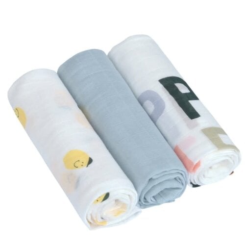 Lassig Heavenly soft Swaddle L (3 pcs) - Happy Fruits, Lemon 80x80 cm