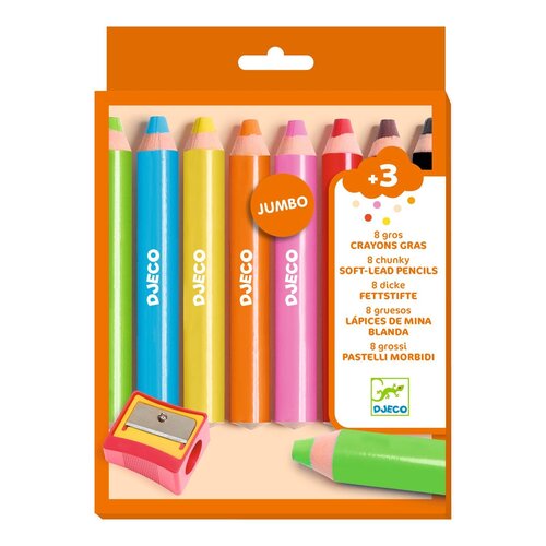 Djeco Kleuren - 8 Chuncky Wascokrijtjes (+3)