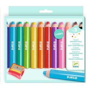 Djeco Kleuren - 12 Chuncky Wascokrijtjes (+3)