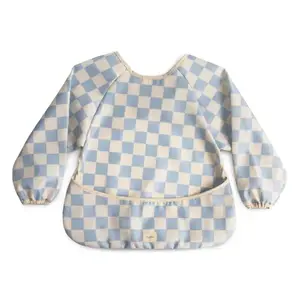 Mushie LONG SLEEVE BIB CHECK KNIT BLUE
