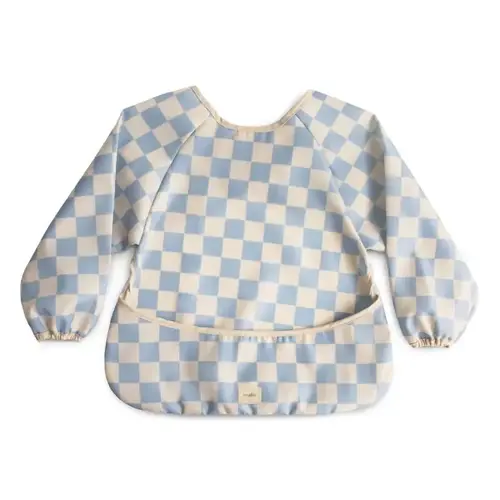 Mushie LONG SLEEVE BIB CHECK KNIT BLUE