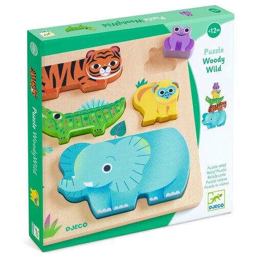 Djeco Puzzel - Inlegpuzzel + Stapelspel 'WoodyWild' (+12m) Djeco Puzzel - Inlegpuzzel + Stapelspel 'WoodyWild' (+12m)