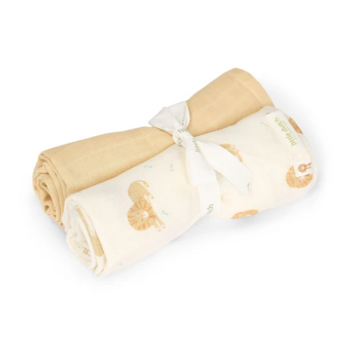 Little Dutch Swaddle set - Geel - 70x70 cm - Safari Leo Little Dutch Swaddle set - Geel - 70x70 cm - Safari Leo