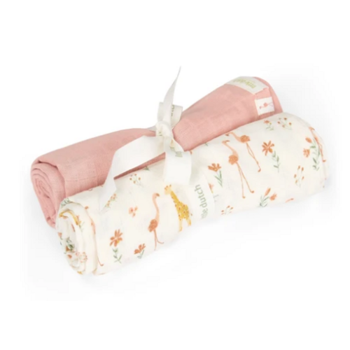Little Dutch Swaddle set - Roze - 70x70 cm - Blooming Safari