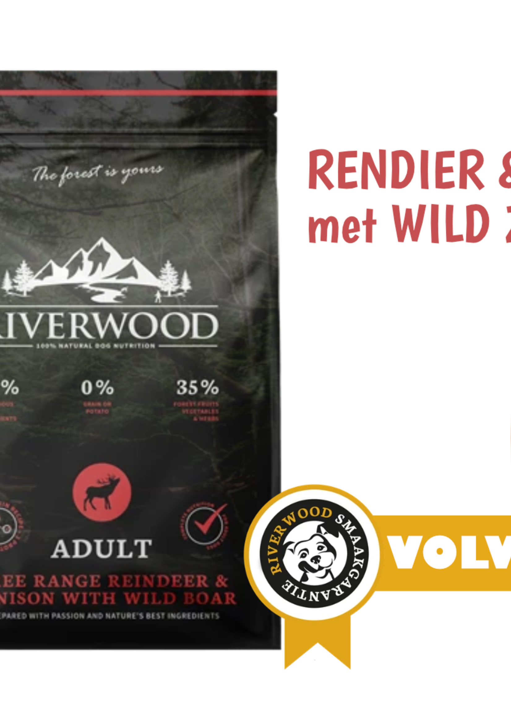 Riverwood Hond 2 kg Hondenbrok Rendier, Hert & Everzwijn