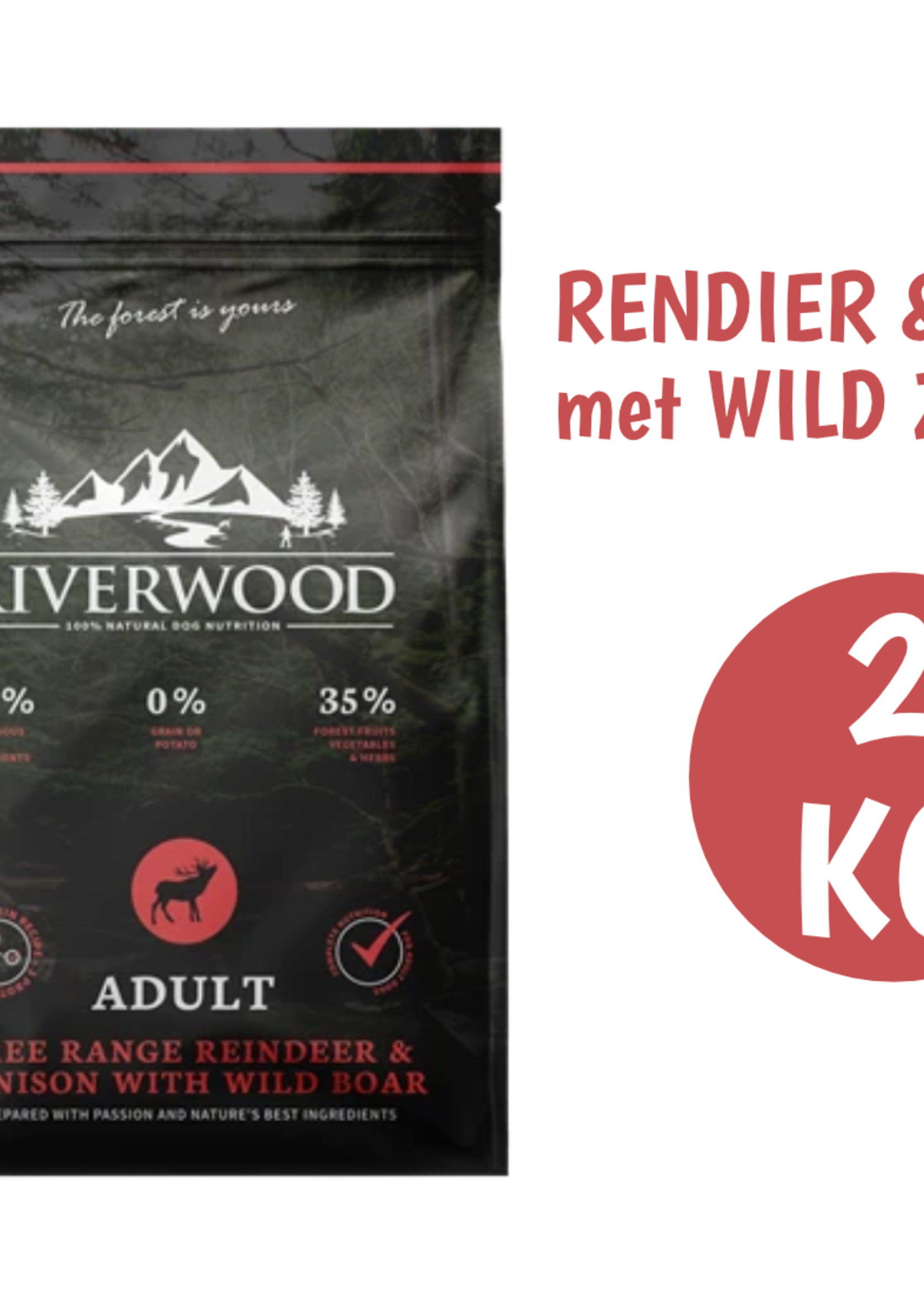 Riverwood Hond 2 kg Hondenbrok Rendier, Hert & Everzwijn