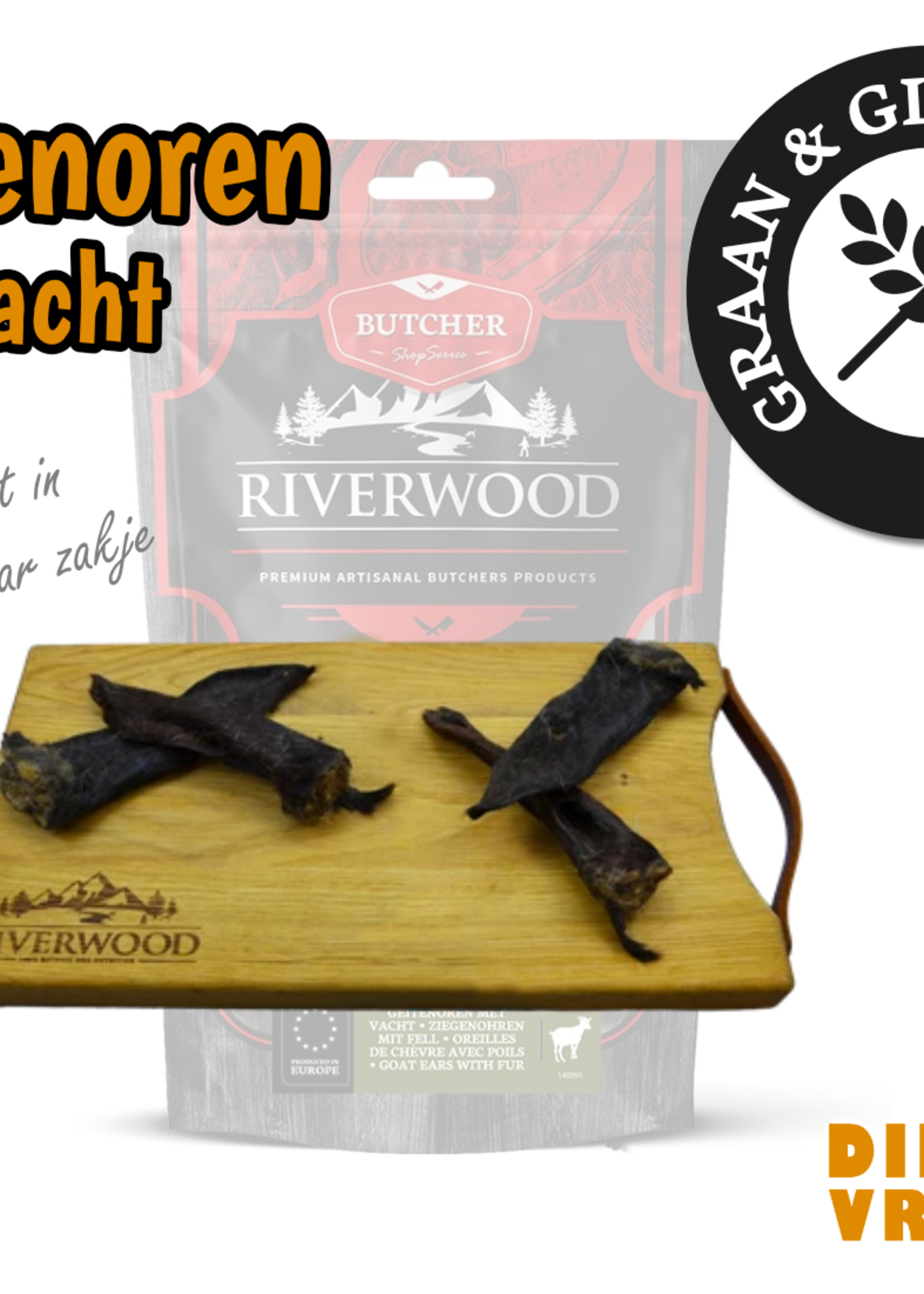 Riverwood Hond 100 gram Geitenoren met vacht Snack